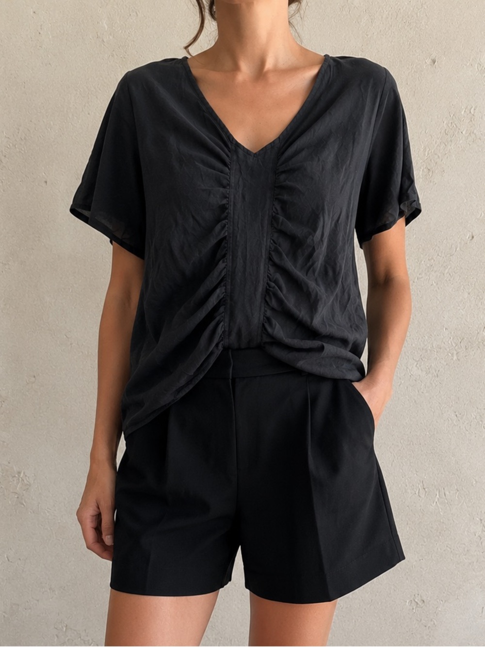 Anthropologie Silk + Noise 100% Silk Ruched V-Neck Blouse | XS Oversized